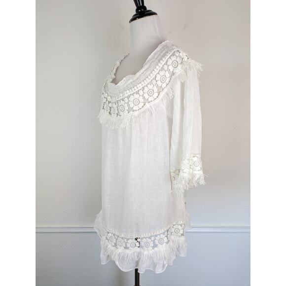 Scandal Italy Blouse Top Linen Embroidered Lace Gauzy Boho Summer White Size M - Picture 3 of 10